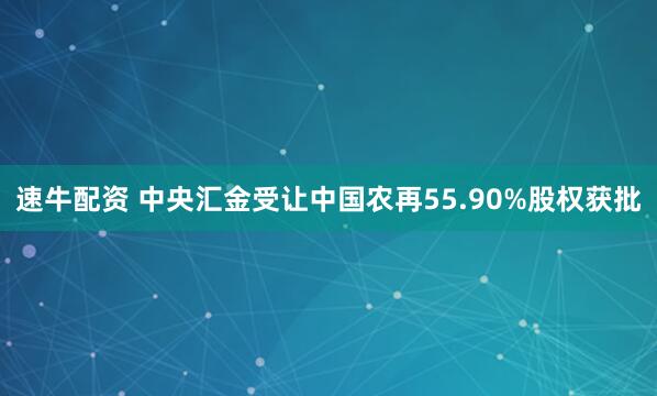速牛配资 中央汇金受让中国农再55.90%股权获批