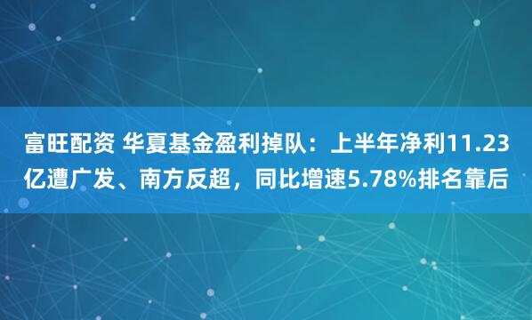 富旺配资 华夏基金盈利掉队：上半年净利11.23亿遭广发、南方反超，同比增速5.78%排名靠后